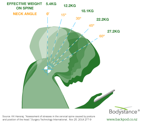 Effective weight of the head on the spine at different neck angles